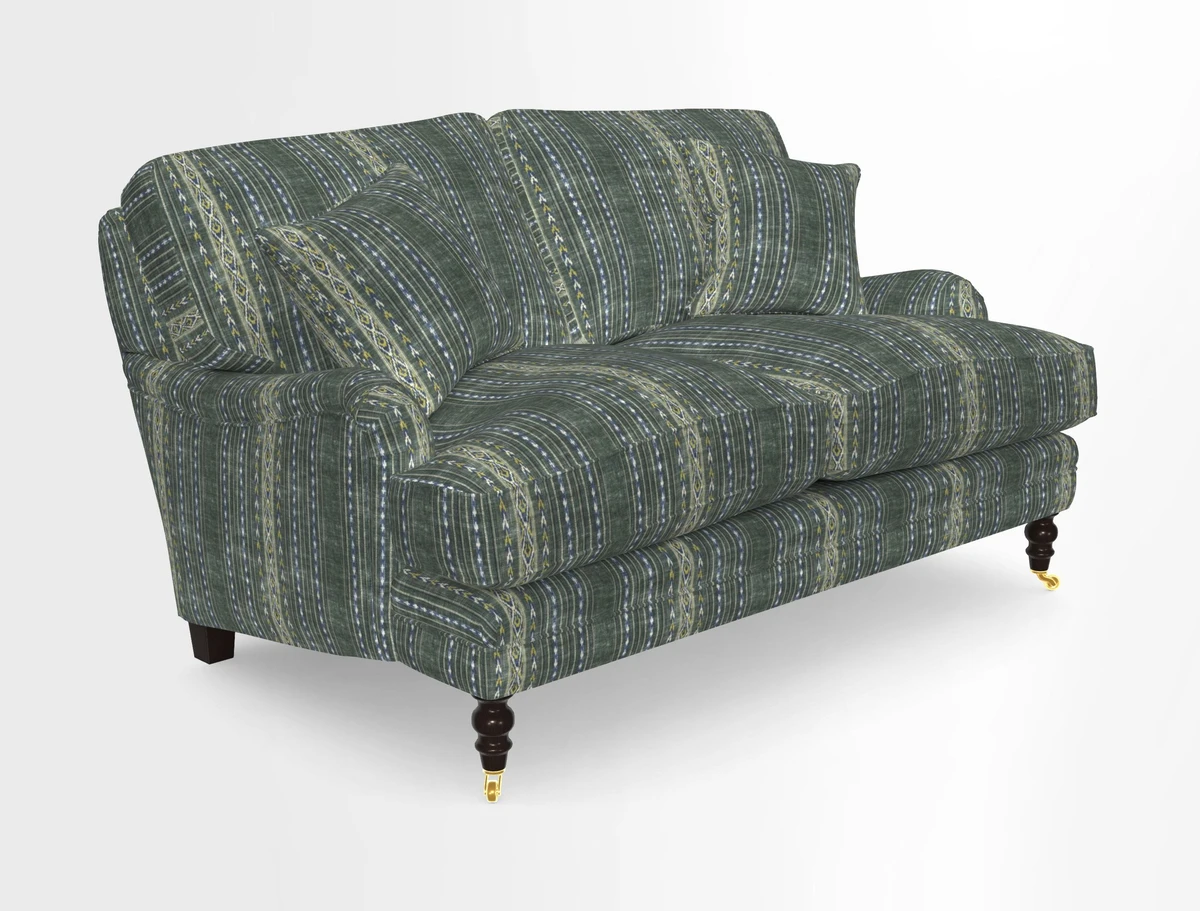 Coates 3 Seater Sofa in Mohair Velvet Indigo with Seat and Back Cushions in Gertrude Jekyll Meadow Flower Blue