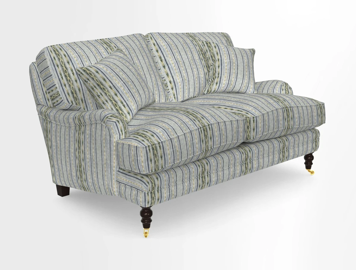 Coates 3 Seater Sofa in Mohair Velvet Indigo with Seat and Back Cushions in Gertrude Jekyll Meadow Flower Blue