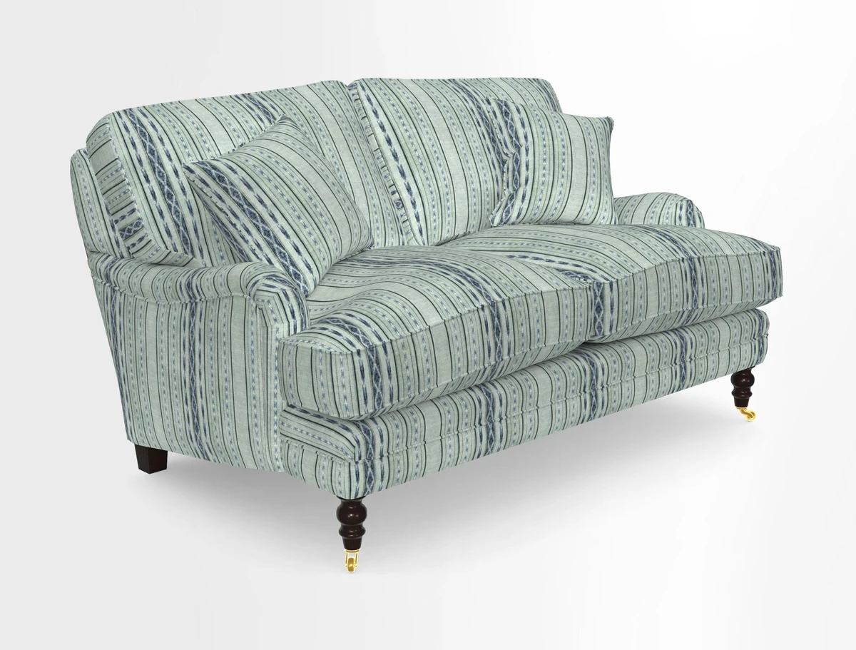 Coates 3 Seater Sofa in Mohair Velvet Indigo with Seat and Back Cushions in Gertrude Jekyll Meadow Flower Blue
