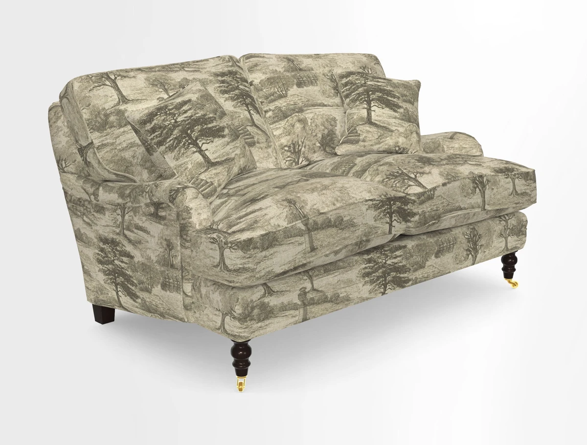 Coates 3 Seater Sofa in Mohair Velvet Indigo with Seat and Back Cushions in Gertrude Jekyll Meadow Flower Blue