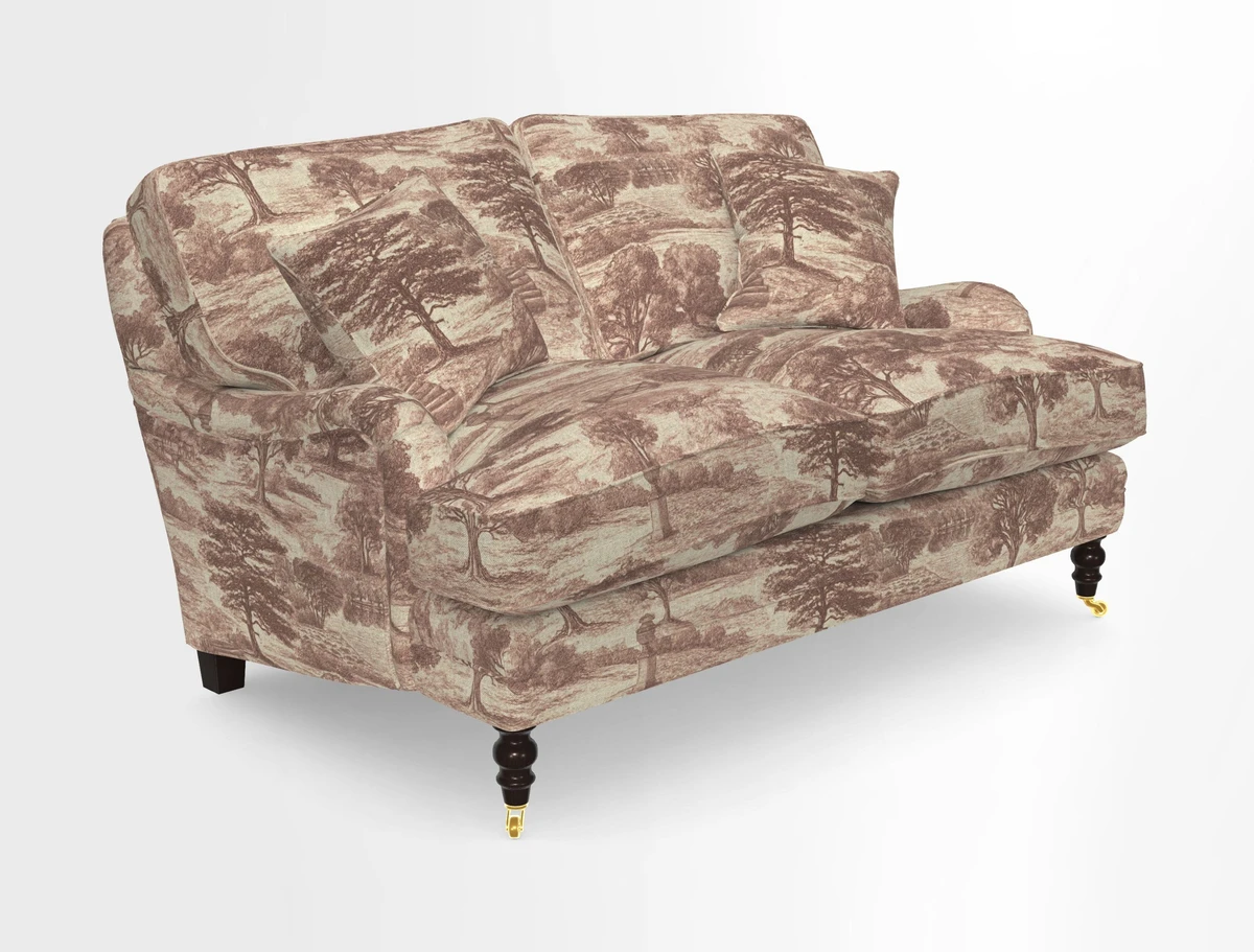 Coates 3 Seater Sofa in Mohair Velvet Indigo with Seat and Back Cushions in Gertrude Jekyll Meadow Flower Blue