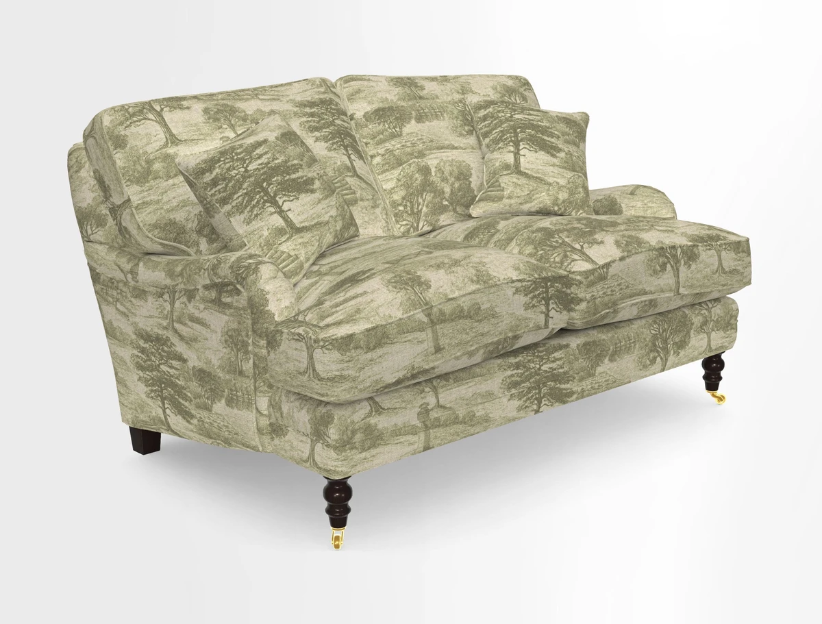 Coates 3 Seater Sofa in Mohair Velvet Indigo with Seat and Back Cushions in Gertrude Jekyll Meadow Flower Blue