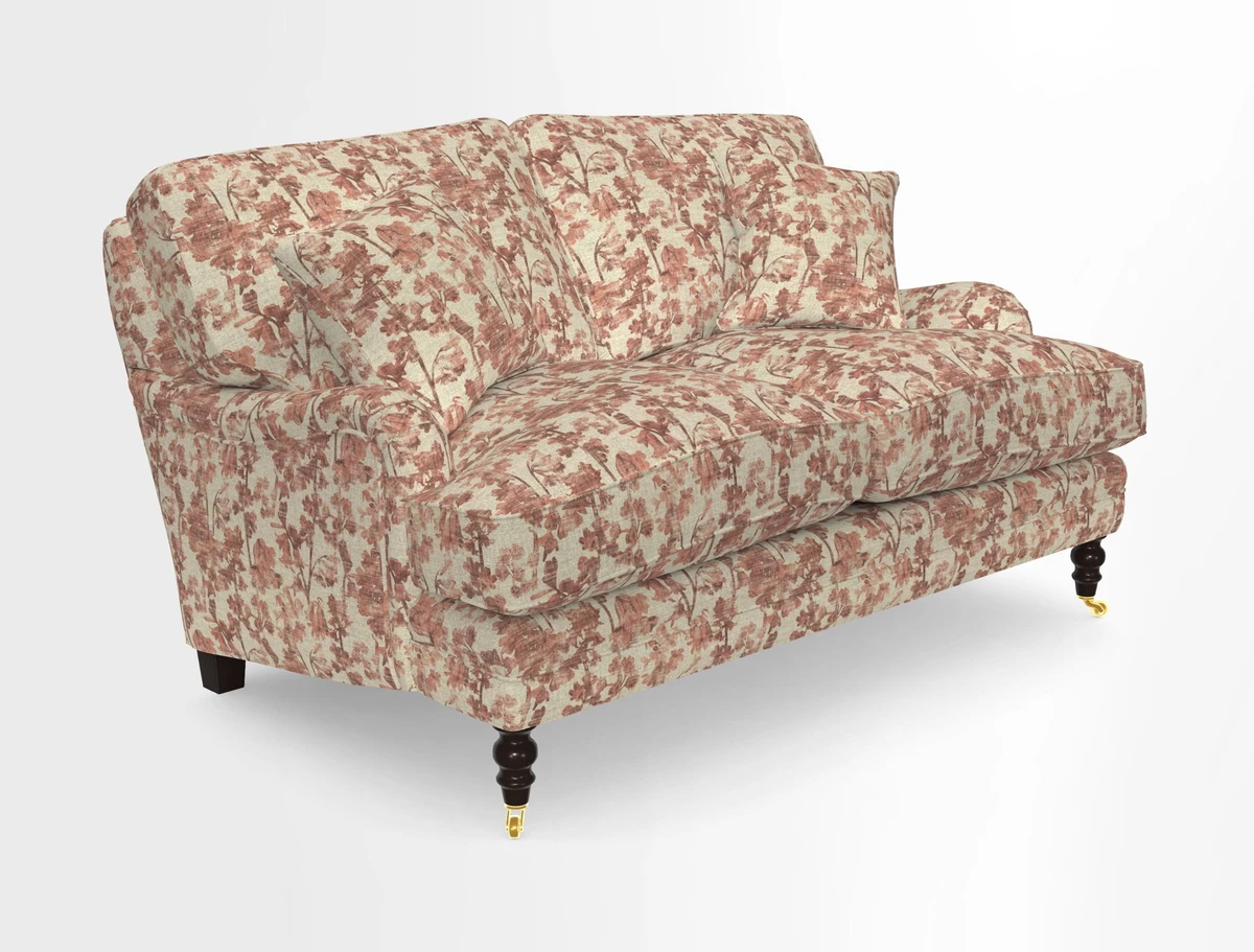 Coates 3 Seater Sofa in Mohair Velvet Indigo with Seat and Back Cushions in Gertrude Jekyll Meadow Flower Blue