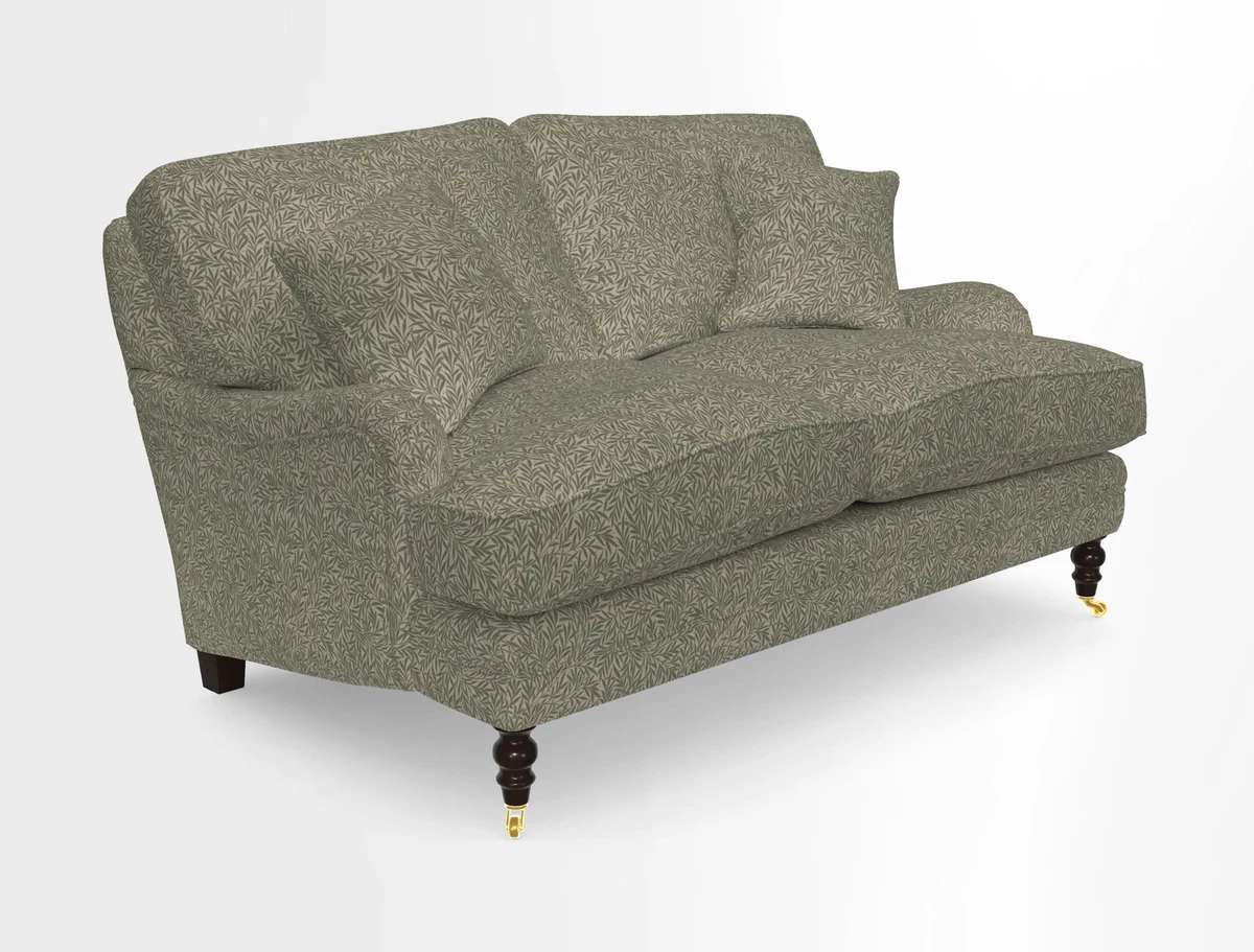 Coates 3 Seater Sofa in Mohair Velvet Indigo with Seat and Back Cushions in Gertrude Jekyll Meadow Flower Blue