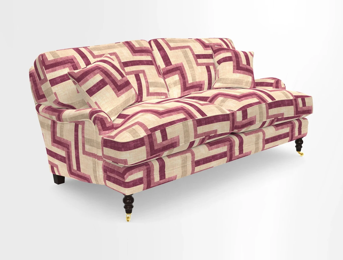 Coates 3 Seater Sofa in Mohair Velvet Indigo with Seat and Back Cushions in Gertrude Jekyll Meadow Flower Blue