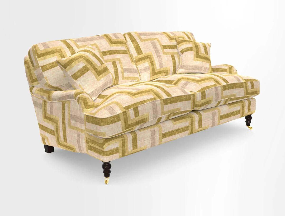 Coates 3 Seater Sofa in Mohair Velvet Indigo with Seat and Back Cushions in Gertrude Jekyll Meadow Flower Blue