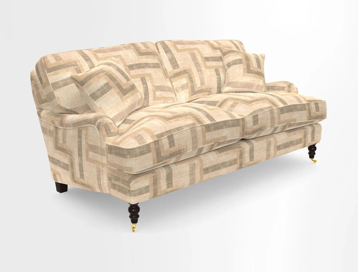 Coates 3 Seater Sofa in Mohair Velvet Indigo with Seat and Back Cushions in Gertrude Jekyll Meadow Flower Blue