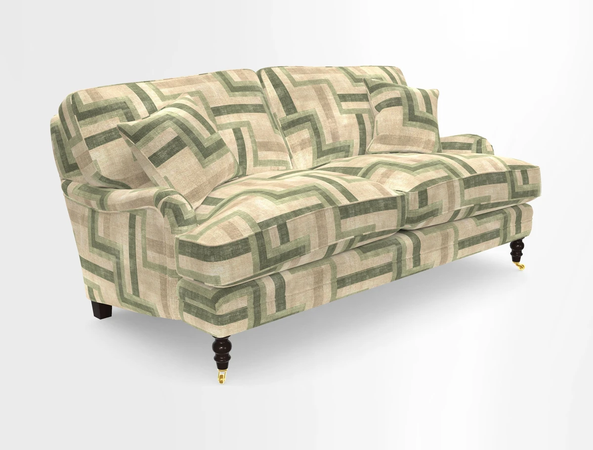 Coates 3 Seater Sofa in Mohair Velvet Indigo with Seat and Back Cushions in Gertrude Jekyll Meadow Flower Blue
