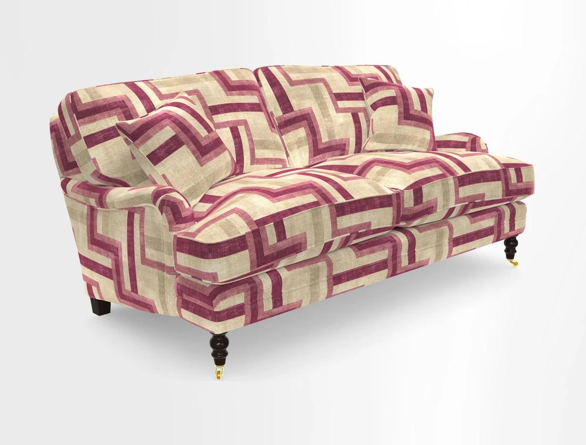 Coates 3 Seater Sofa in Mohair Velvet Indigo with Seat and Back Cushions in Gertrude Jekyll Meadow Flower Blue