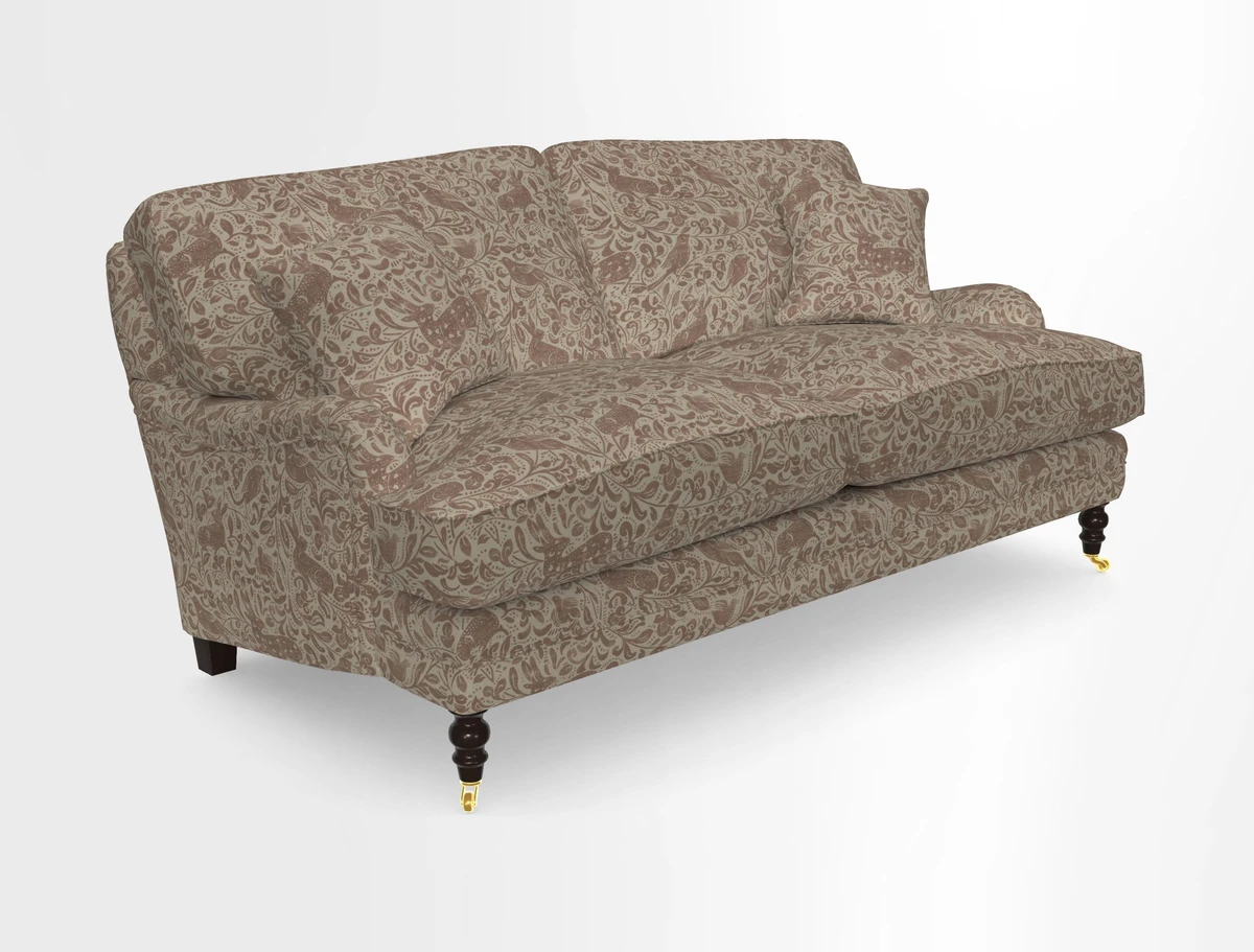 Coates 3 Seater Sofa in Mohair Velvet Indigo with Seat and Back Cushions in Gertrude Jekyll Meadow Flower Blue