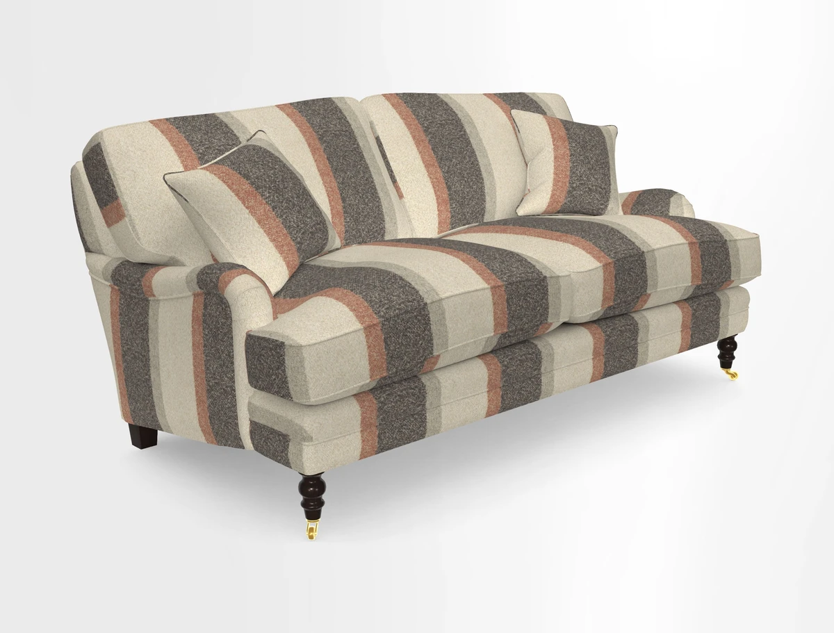 Coates 3 Seater Sofa in Mohair Velvet Indigo with Seat and Back Cushions in Gertrude Jekyll Meadow Flower Blue