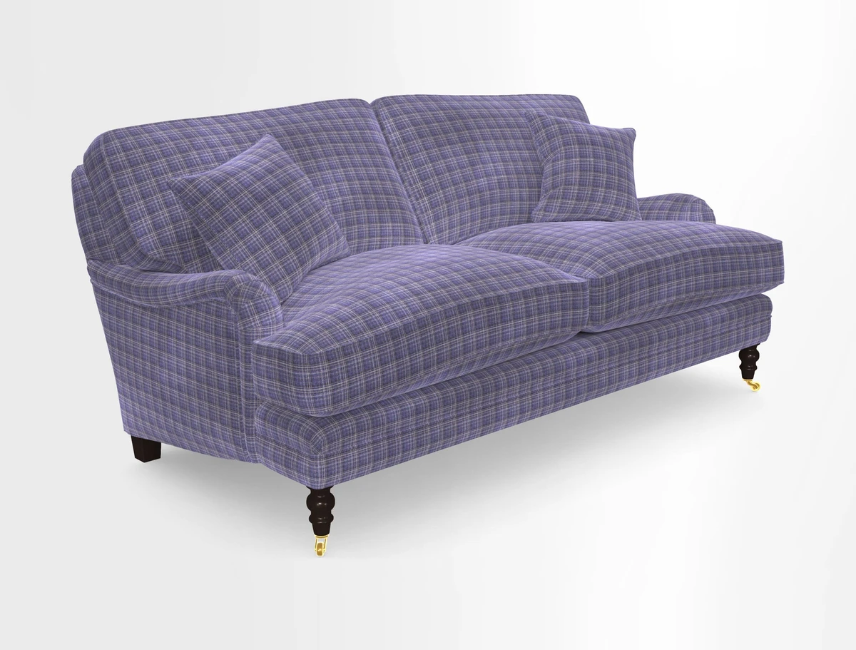 Coates 3 Seater Sofa in Mohair Velvet Indigo with Seat and Back Cushions in Gertrude Jekyll Meadow Flower Blue