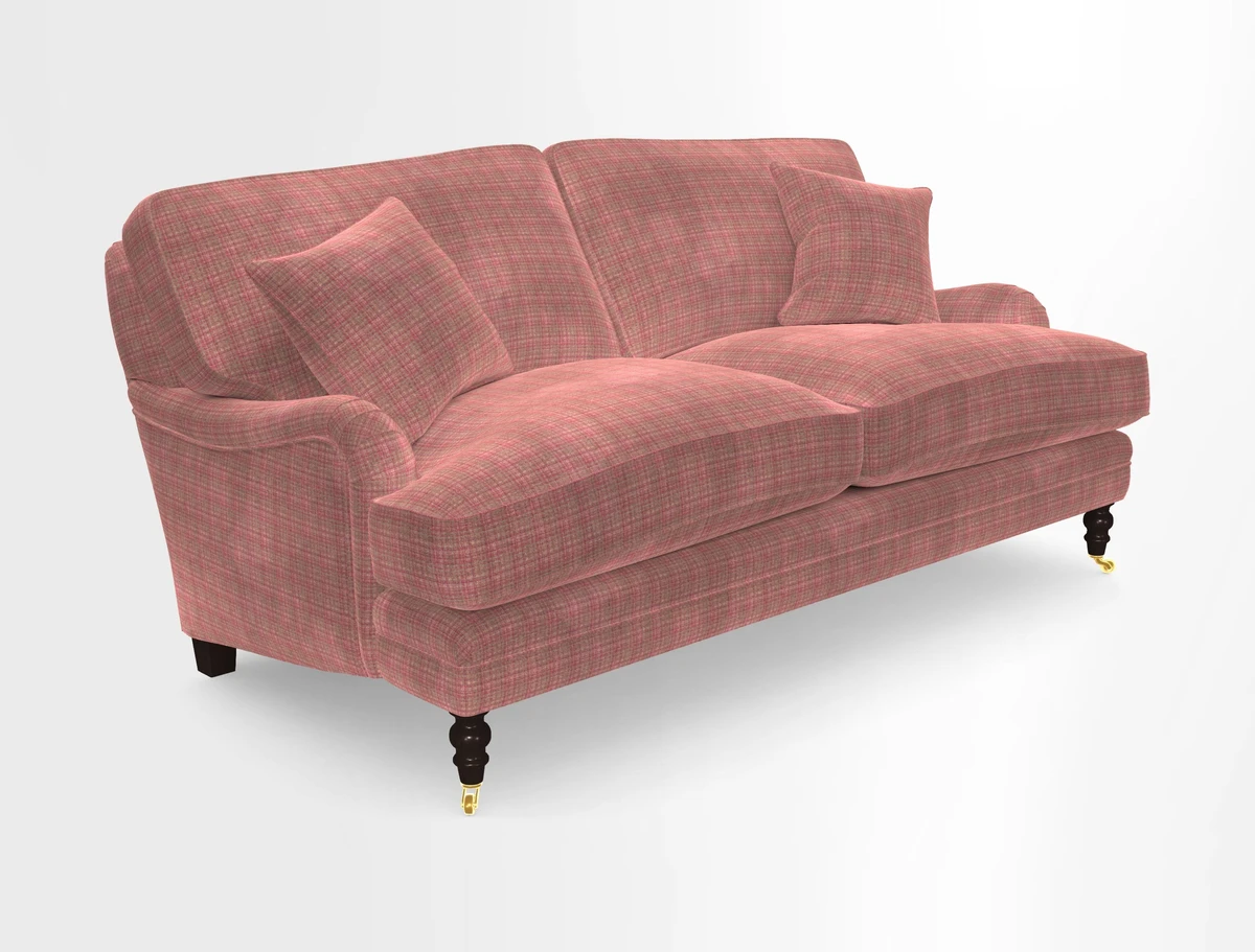 Coates 3 Seater Sofa in Mohair Velvet Indigo with Seat and Back Cushions in Gertrude Jekyll Meadow Flower Blue