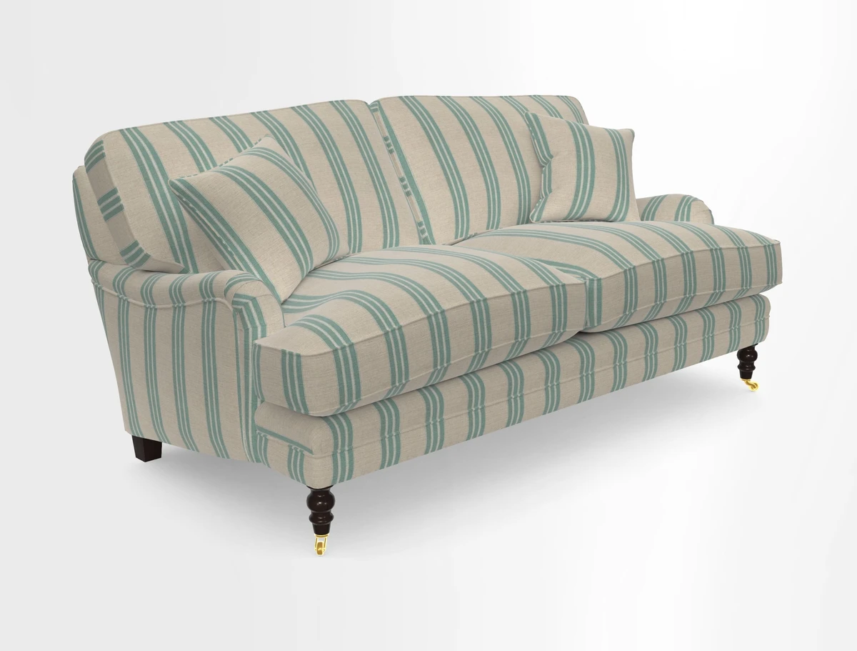 Coates 3 Seater Sofa in Mohair Velvet Indigo with Seat and Back Cushions in Gertrude Jekyll Meadow Flower Blue