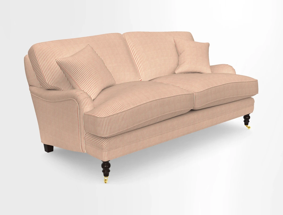 Coates 3 Seater Sofa in Mohair Velvet Indigo with Seat and Back Cushions in Gertrude Jekyll Meadow Flower Blue