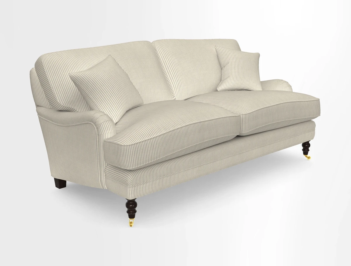 Coates 3 Seater Sofa in Mohair Velvet Indigo with Seat and Back Cushions in Gertrude Jekyll Meadow Flower Blue