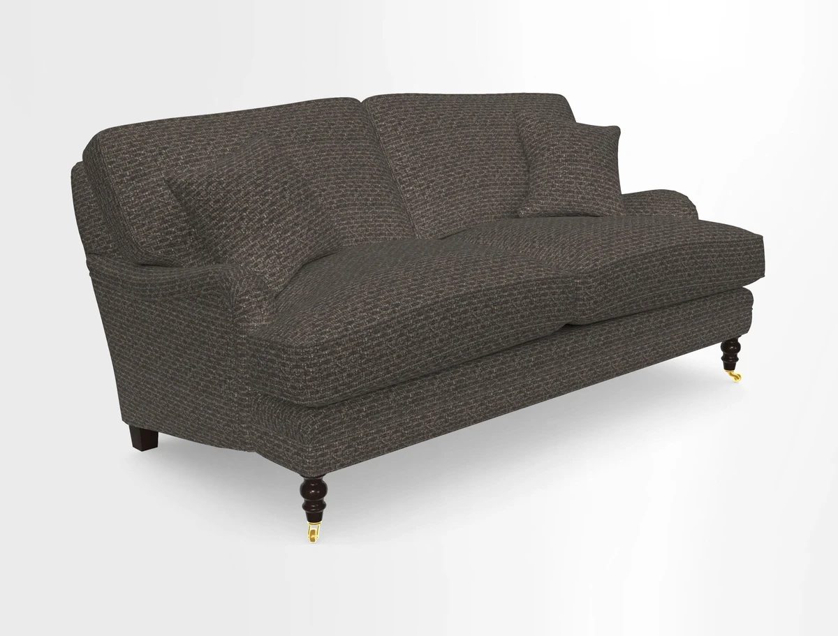 Coates 3 Seater Sofa in Mohair Velvet Indigo with Seat and Back Cushions in Gertrude Jekyll Meadow Flower Blue