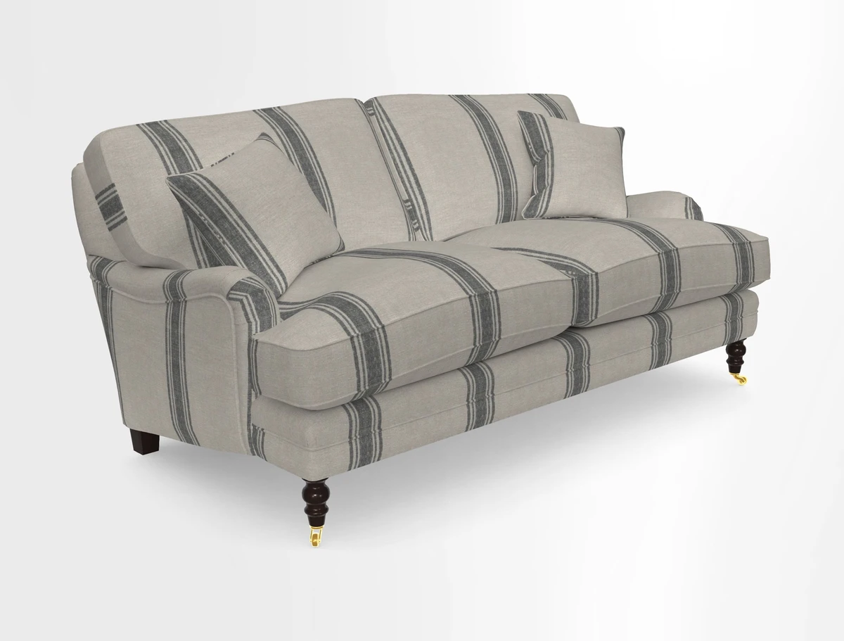 Coates 3 Seater Sofa in Mohair Velvet Indigo with Seat and Back Cushions in Gertrude Jekyll Meadow Flower Blue