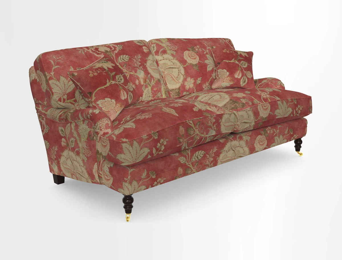 Coates 3 Seater Sofa in Mohair Velvet Indigo with Seat and Back Cushions in Gertrude Jekyll Meadow Flower Blue