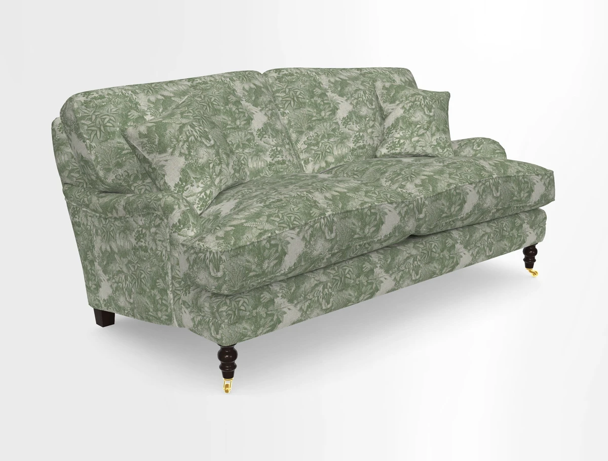 Coates 3 Seater Sofa in Mohair Velvet Indigo with Seat and Back Cushions in Gertrude Jekyll Meadow Flower Blue