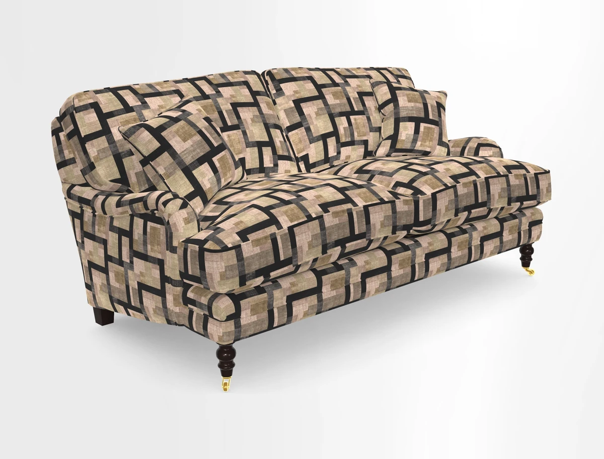 Coates 3 Seater Sofa in Mohair Velvet Indigo with Seat and Back Cushions in Gertrude Jekyll Meadow Flower Blue