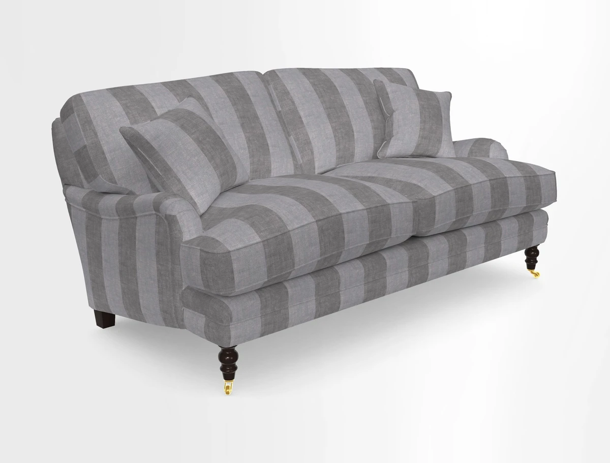 Coates 3 Seater Sofa in Mohair Velvet Indigo with Seat and Back Cushions in Gertrude Jekyll Meadow Flower Blue
