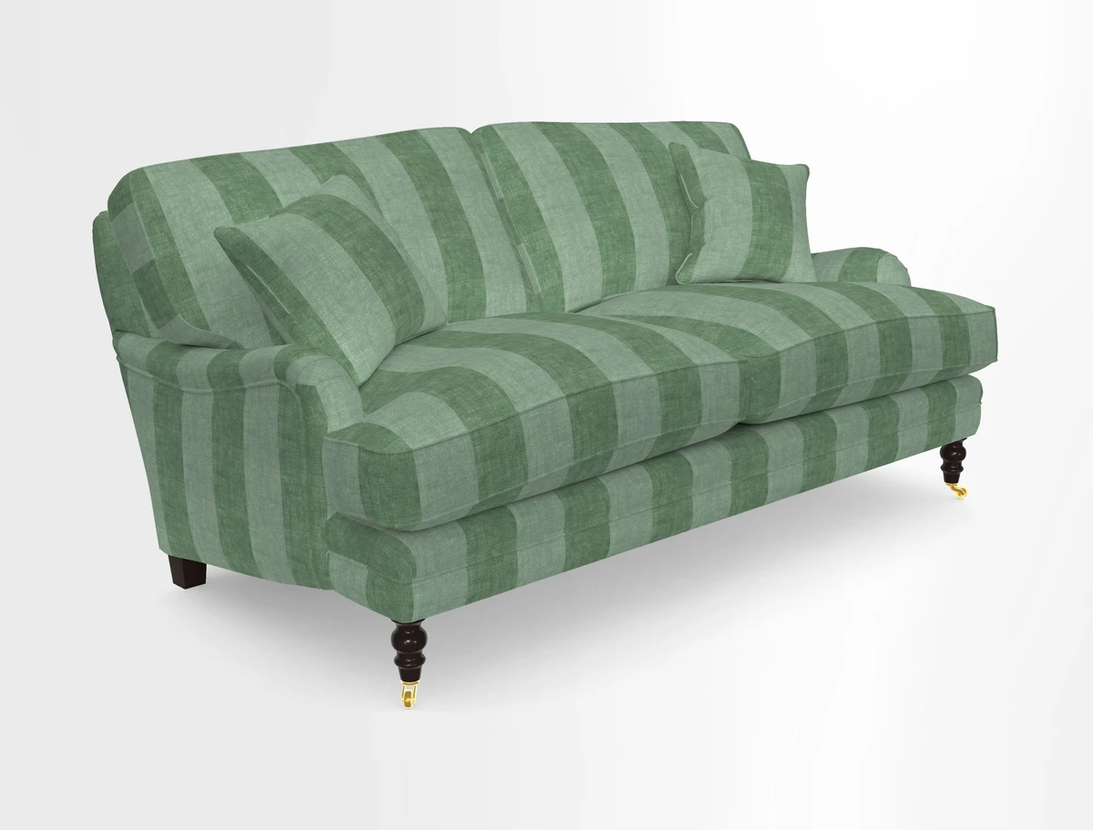 Coates 3 Seater Sofa in Mohair Velvet Indigo with Seat and Back Cushions in Gertrude Jekyll Meadow Flower Blue
