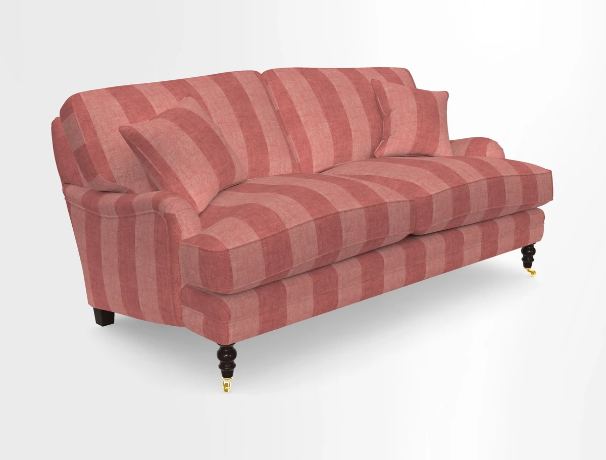 Coates 3 Seater Sofa in Mohair Velvet Indigo with Seat and Back Cushions in Gertrude Jekyll Meadow Flower Blue