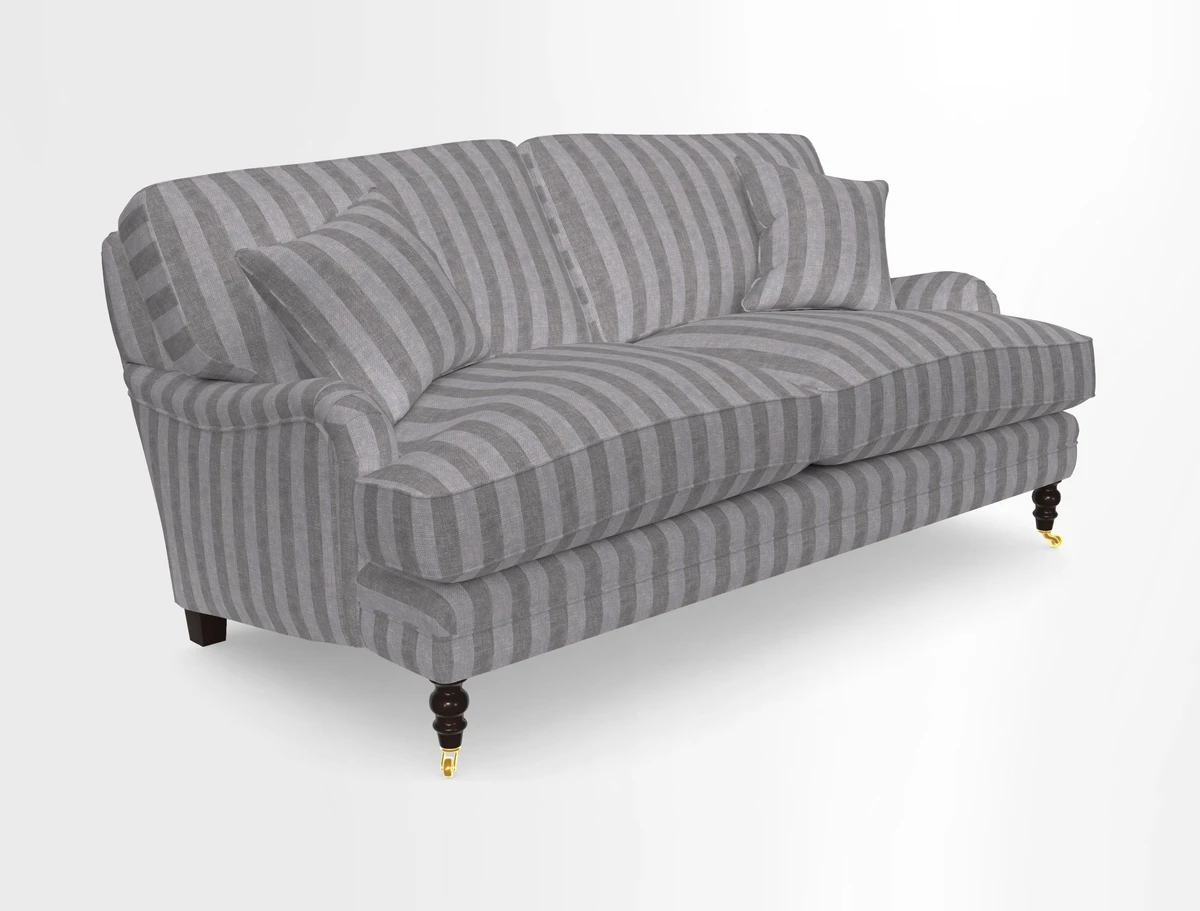 Coates 3 Seater Sofa in Mohair Velvet Indigo with Seat and Back Cushions in Gertrude Jekyll Meadow Flower Blue