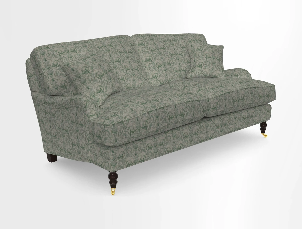 Coates 3 Seater Sofa in Mohair Velvet Indigo with Seat and Back Cushions in Gertrude Jekyll Meadow Flower Blue