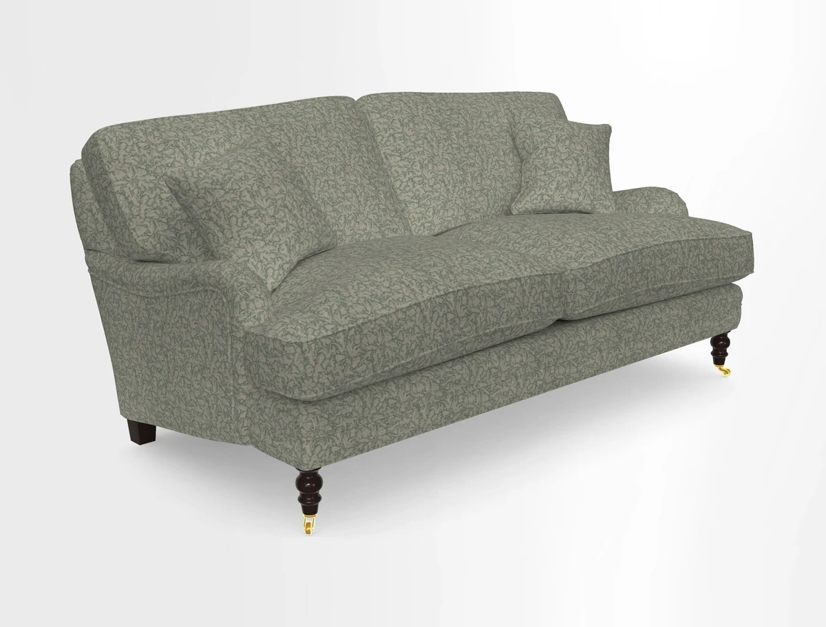 Coates 3 Seater Sofa in Mohair Velvet Indigo with Seat and Back Cushions in Gertrude Jekyll Meadow Flower Blue