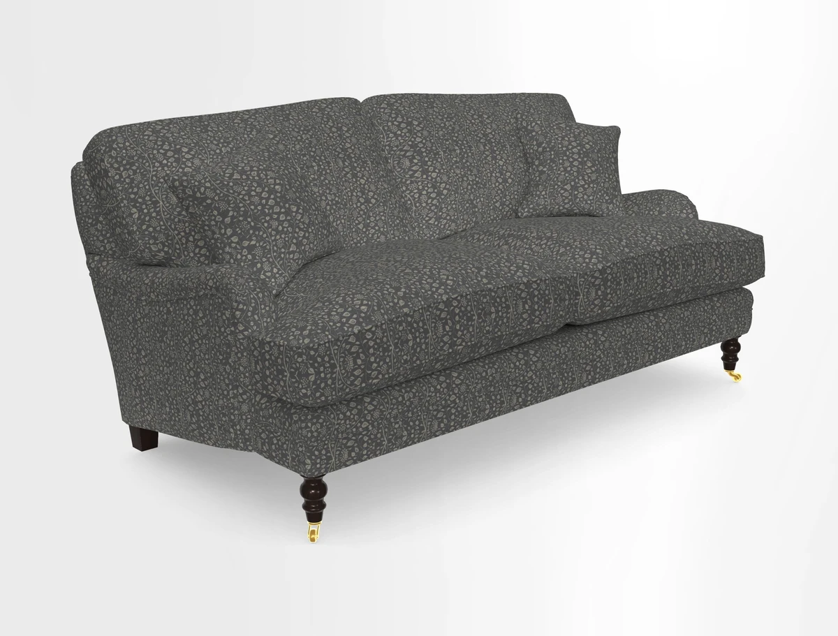 Coates 3 Seater Sofa in Mohair Velvet Indigo with Seat and Back Cushions in Gertrude Jekyll Meadow Flower Blue