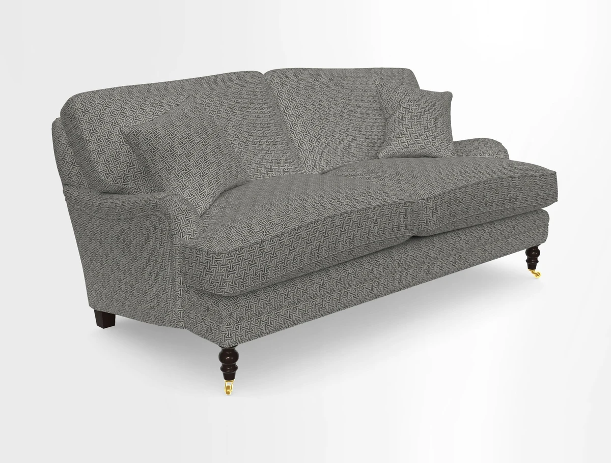 Coates 3 Seater Sofa in Mohair Velvet Indigo with Seat and Back Cushions in Gertrude Jekyll Meadow Flower Blue