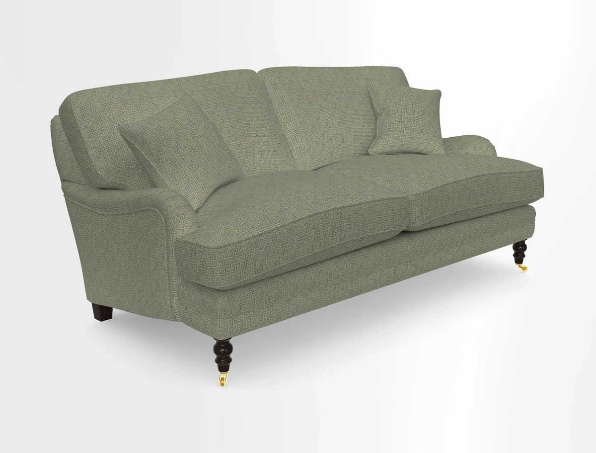 Coates 3 Seater Sofa in Mohair Velvet Indigo with Seat and Back Cushions in Gertrude Jekyll Meadow Flower Blue