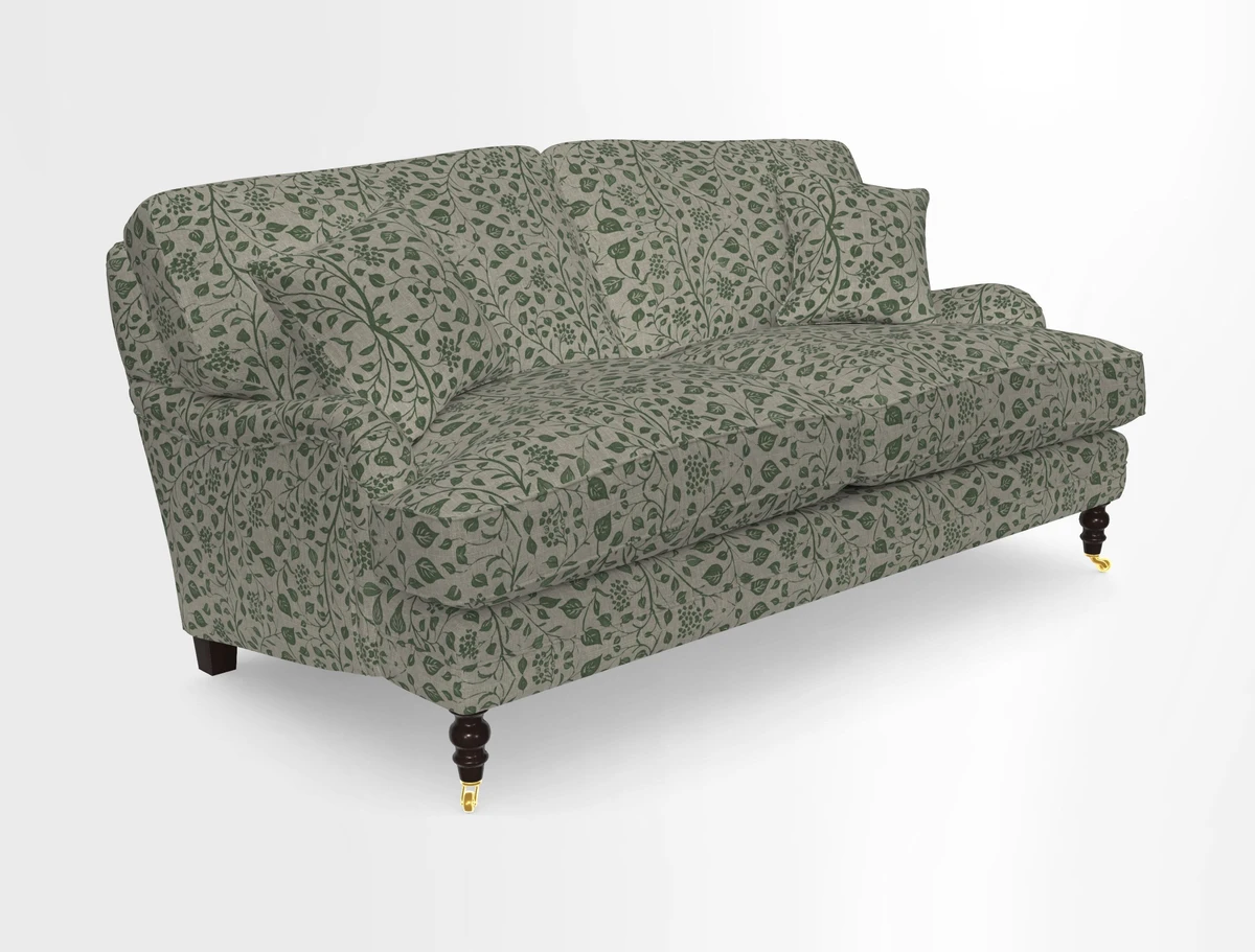 Coates 3 Seater Sofa in Mohair Velvet Indigo with Seat and Back Cushions in Gertrude Jekyll Meadow Flower Blue