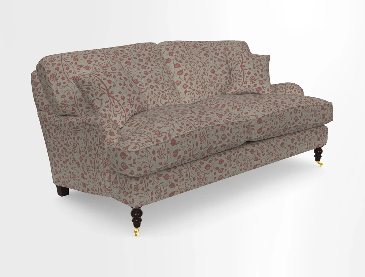 Coates 3 Seater Sofa in Mohair Velvet Indigo with Seat and Back Cushions in Gertrude Jekyll Meadow Flower Blue