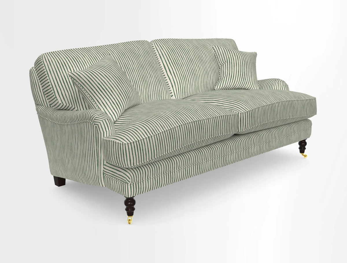 Coates 3 Seater Sofa in Mohair Velvet Indigo with Seat and Back Cushions in Gertrude Jekyll Meadow Flower Blue