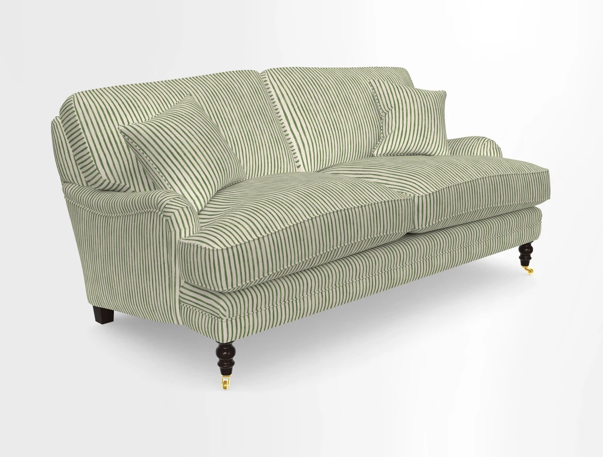Coates 3 Seater Sofa in Mohair Velvet Indigo with Seat and Back Cushions in Gertrude Jekyll Meadow Flower Blue