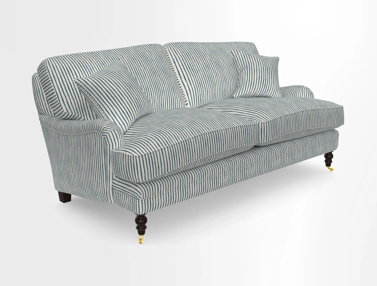 Coates 3 Seater Sofa in Mohair Velvet Indigo with Seat and Back Cushions in Gertrude Jekyll Meadow Flower Blue