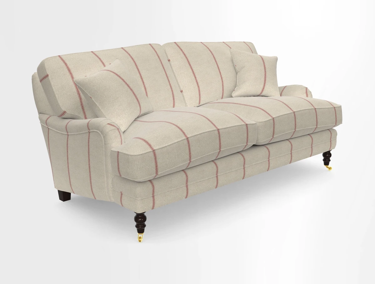 Coates 3 Seater Sofa in Mohair Velvet Indigo with Seat and Back Cushions in Gertrude Jekyll Meadow Flower Blue