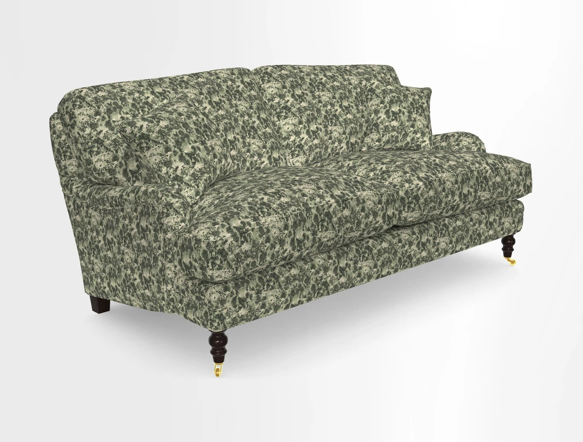 Coates 3 Seater Sofa in Mohair Velvet Indigo with Seat and Back Cushions in Gertrude Jekyll Meadow Flower Blue
