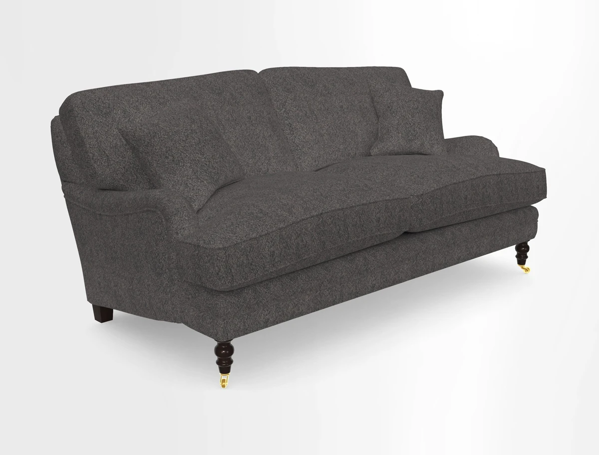 Coates 3 Seater Sofa in Mohair Velvet Indigo with Seat and Back Cushions in Gertrude Jekyll Meadow Flower Blue