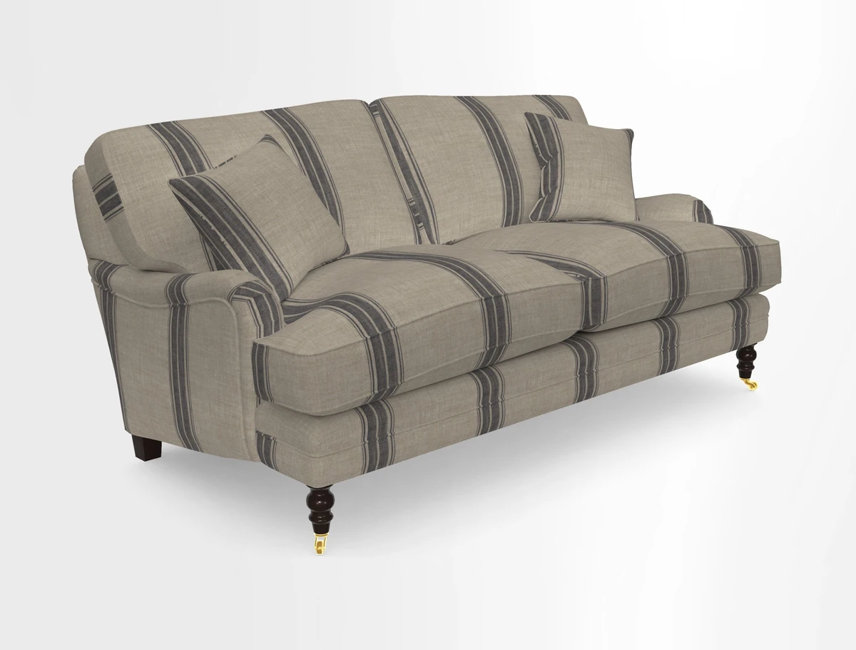 Coates 3 Seater Sofa in Mohair Velvet Indigo with Seat and Back Cushions in Gertrude Jekyll Meadow Flower Blue