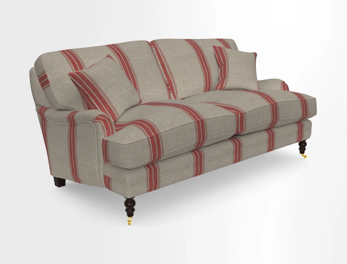 Coates 3 Seater Sofa in Mohair Velvet Indigo with Seat and Back Cushions in Gertrude Jekyll Meadow Flower Blue
