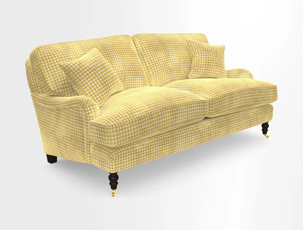 Coates 3 Seater Sofa in Mohair Velvet Indigo with Seat and Back Cushions in Gertrude Jekyll Meadow Flower Blue