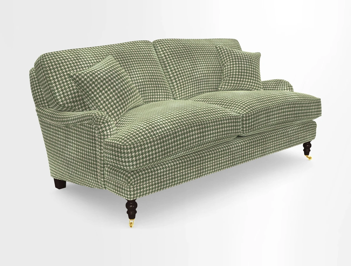 Coates 3 Seater Sofa in Mohair Velvet Indigo with Seat and Back Cushions in Gertrude Jekyll Meadow Flower Blue