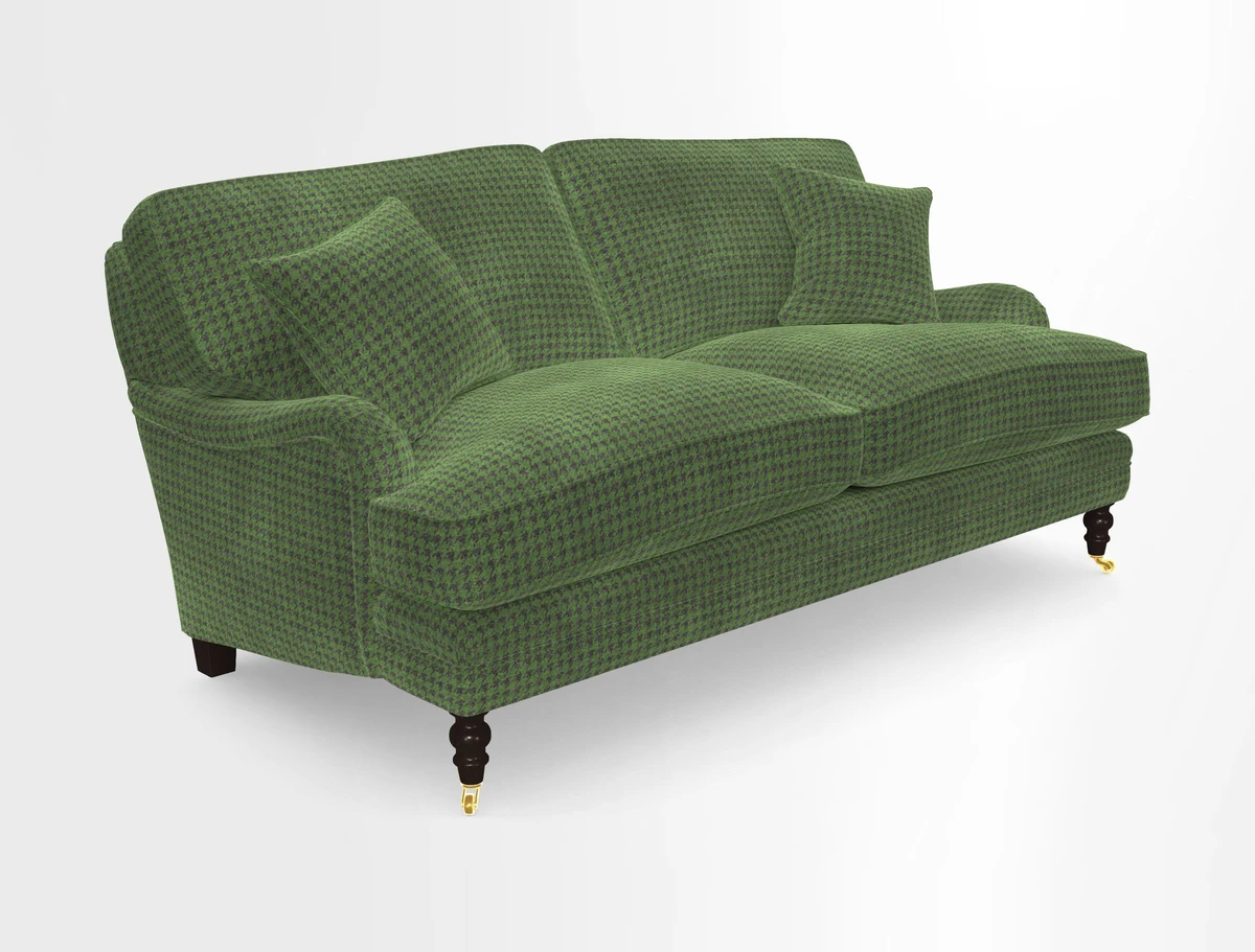 Coates 3 Seater Sofa in Mohair Velvet Indigo with Seat and Back Cushions in Gertrude Jekyll Meadow Flower Blue