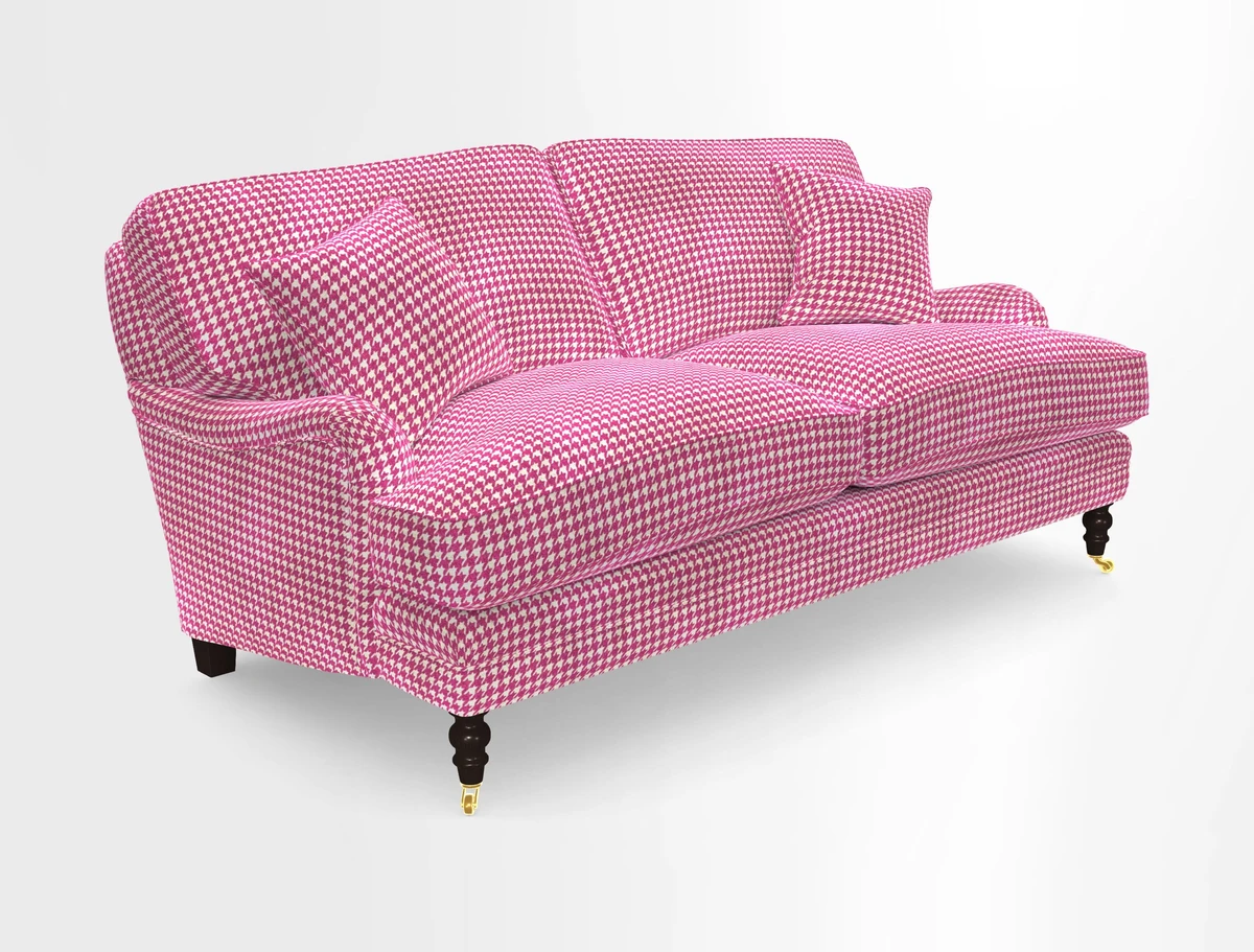 Coates 3 Seater Sofa in Mohair Velvet Indigo with Seat and Back Cushions in Gertrude Jekyll Meadow Flower Blue