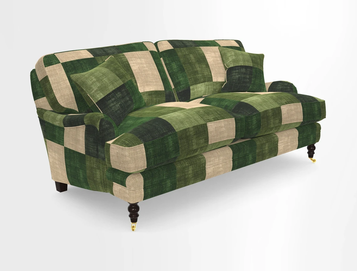 Coates 3 Seater Sofa in Mohair Velvet Indigo with Seat and Back Cushions in Gertrude Jekyll Meadow Flower Blue