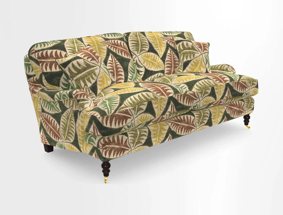 Coates 3 Seater Sofa in Mohair Velvet Indigo with Seat and Back Cushions in Gertrude Jekyll Meadow Flower Blue